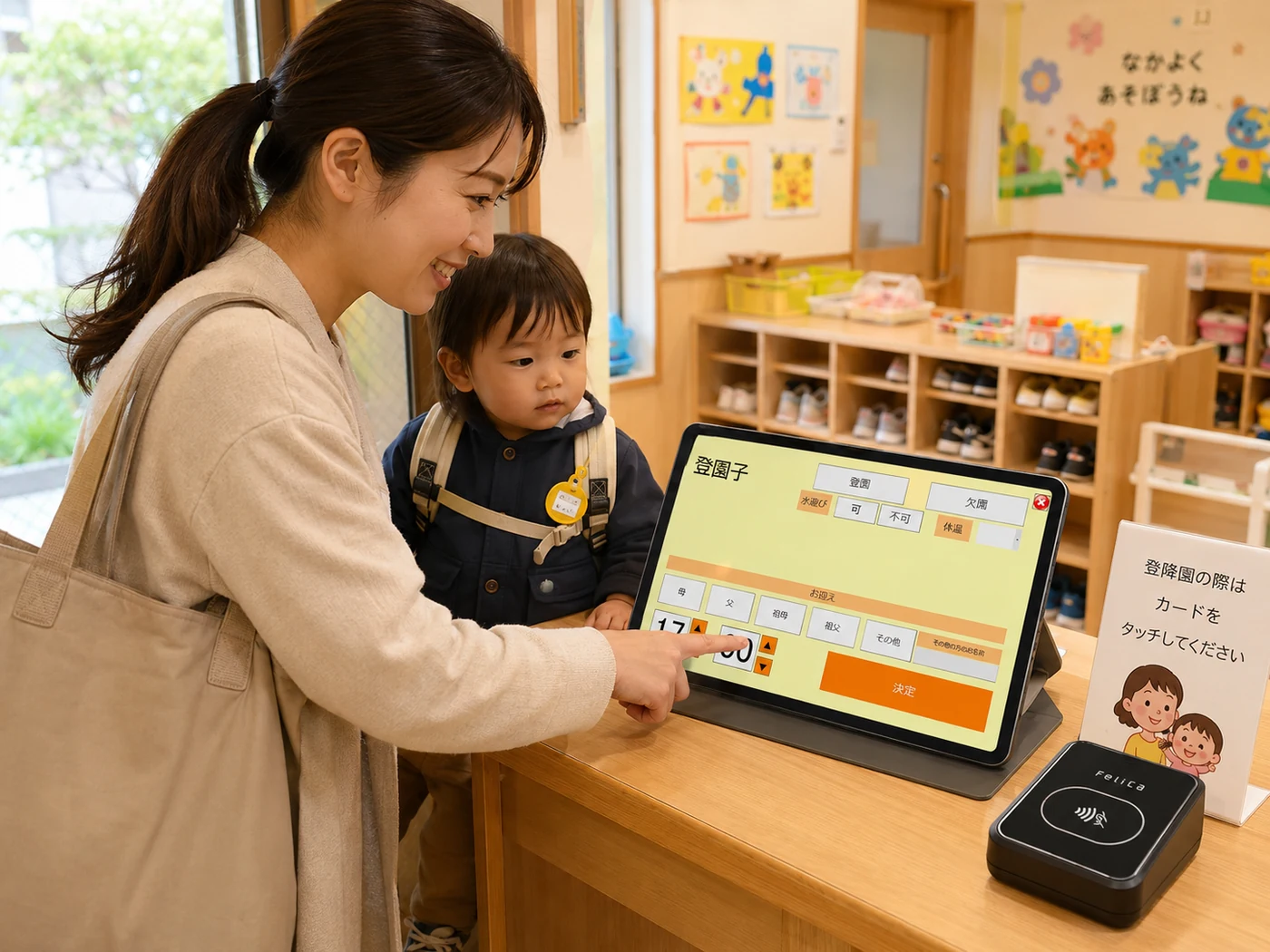 時間の記録・水遊びチェック・検温チェックの操作画面